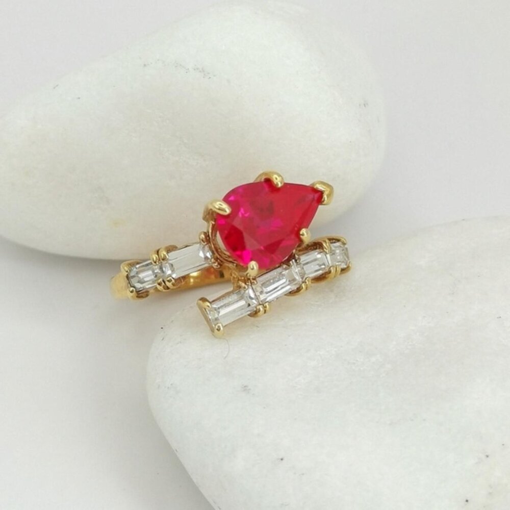 14K Gold overlay Wraparound Ruby CZ ring size 5 🆕 - Picture 2 of 5
